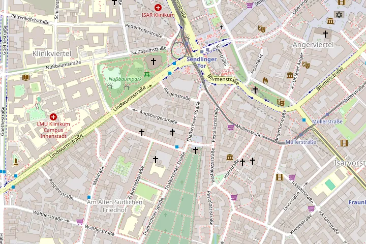 Map: location of the practice in Augsburger Straße near Sendlinger Tor